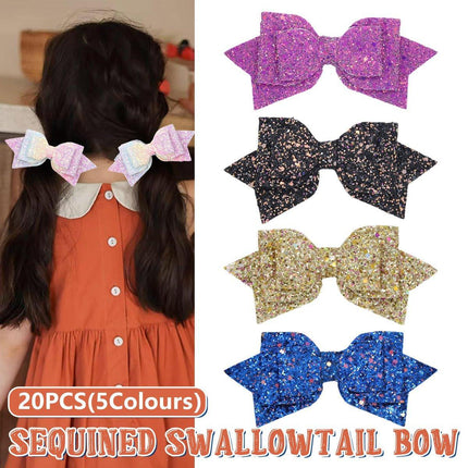 20Pcs Hair Clips Colourful Glitter Sequin Bow Set for Girls and Teens