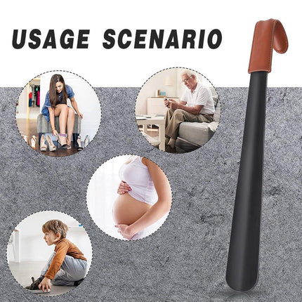 Genuine Leather Shoe Horn Black Metal Shoe Lifter Gift Shoe Horn Durable Tool