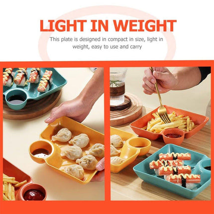8X Large Square Dumpling Plate with Vinegar Dish PP Tray Tableware Dinner Plate