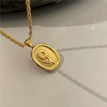Titanium Steel Sunflower Square Charm Floral Necklace Gift For Woman Lady - Aimall