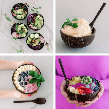 4Sets Natural Coconut Shell Bowls Tableware for Rice Dessert Salad