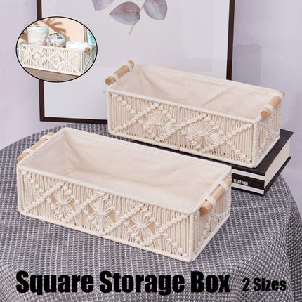 Pure Hand-Woven Square Storage Basket Desktop Organizer for Cosmetics Snacks