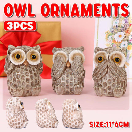 3pcs Resin Owl Ornaments Home Decor Figurines for Living Room Desktop Display