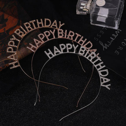 New Happy Birthday Headband Girl Letter Rhinestone Crown Hair Band Birthday Hat - Aimall