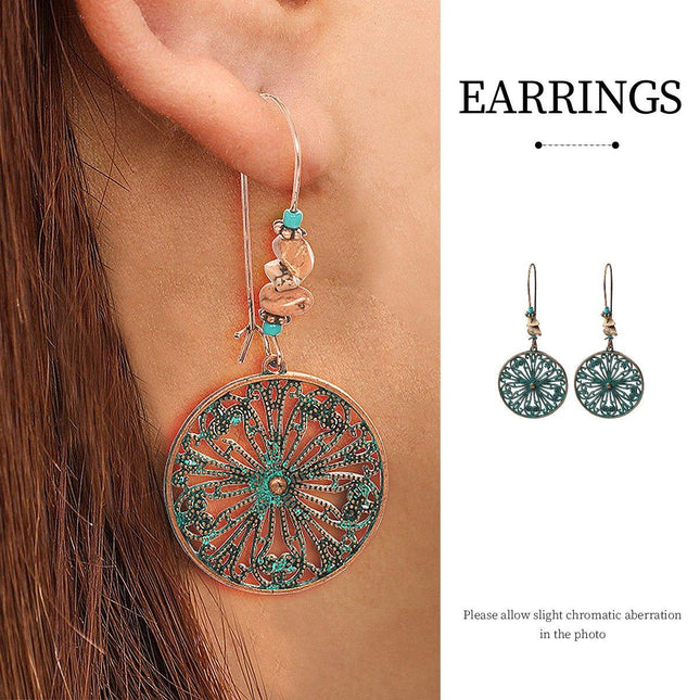Bohemian Vintage Openwork Floral Round Earrings Elegant Jewelry Women Fashion
