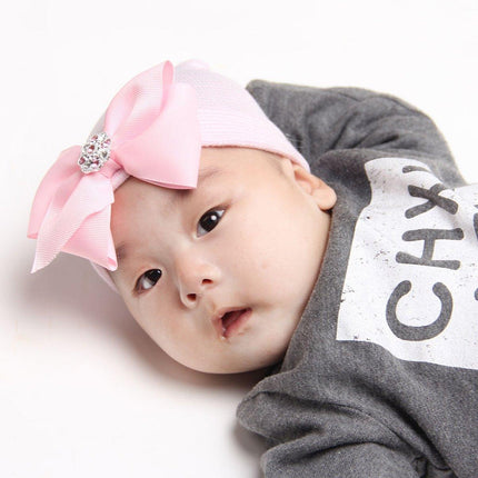 3PCS Baby Girl Knit Hat Pink Stripe Glitter Bow Newborn Pullover Warm Winter Cap