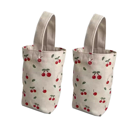 2pcs Cartoon Printed Canvas Bag Cute Casual Handbag Cup Holder Tote Bag Set