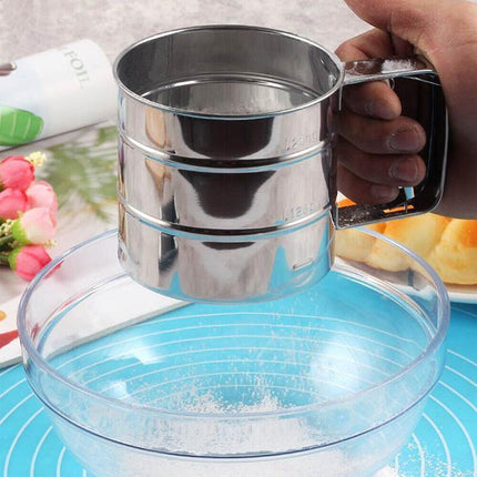 Mesh Flour Sifter Baking Icing Sieve Strainer Cup Sugar Shaker Mechanical Metal - Aimall