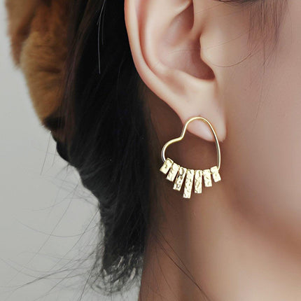 Swinging Textured Long Heart Earrings Elegant Fashion Jewelry for Women Gift