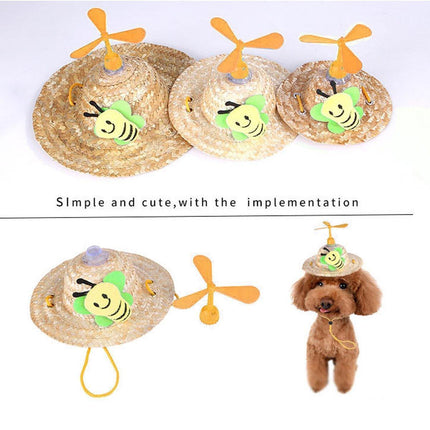 Pet Straw Hat Bamboo Dragonfly Cat And Dog Headwear Puppy Sun Hat Decoration