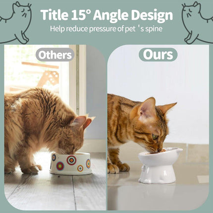 Ceramic Cat Bowl Cute Tall Raised Cat Food Bowl for Pets Eating Comfortably