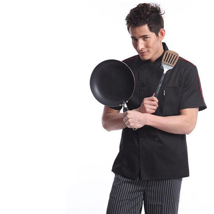 Black Unisex Mesh Sleeve Chef Coat Jacket Restaurant Hotel Cook Short Uniform - Aimall