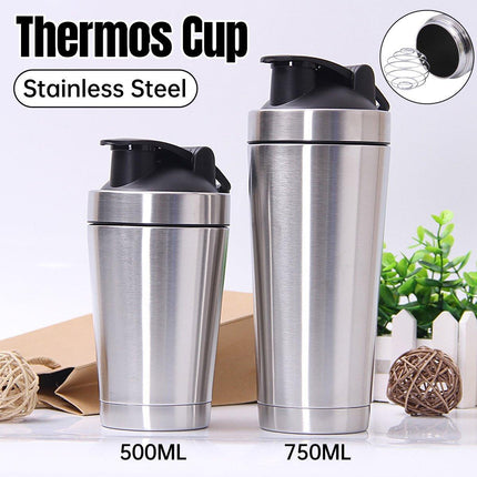 500/750ML Stainless Steel Protein Blender Shaker Cup Bottle Mixed Water Sport