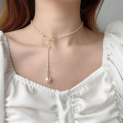 Bow Tie Short Necklace for Women Collarbone Chain Fashion Jewelry Elegant Gift