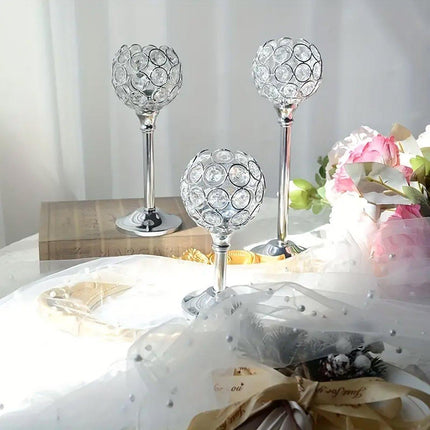 3PCS Crystal Candle Holders Metal Candlelight Wedding Home Dinner Decoration