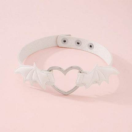 Black Choker Necklace with Gothic Punk Vampire Heart Wing Design