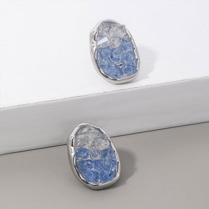 Retro Blue Crystal Earrings Fashion Jewelry Sea Salt Silver Needle Design
