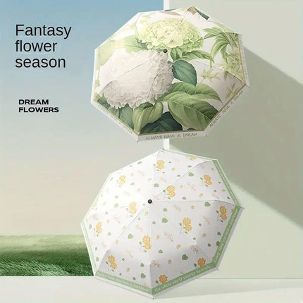 Floral Automatic Folding 3 Fold Umbrella Auto Open Close Travel Windproof Anti-UV