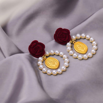 Elegant Velvet Rose Flower Earrings for Women Winter Autumn Fashion Jewelry