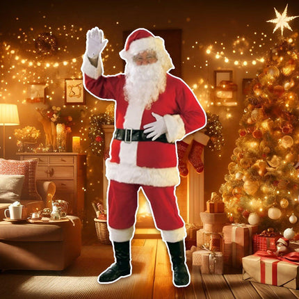 Classic 11-piece Luxury New Plus Size Santa Suit Classic Stage Costume Set
