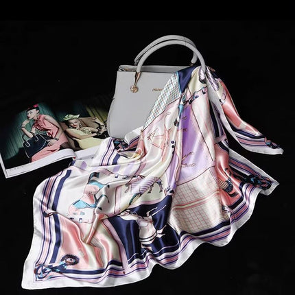 90x90cm Women Silk Satin Wrap Professional Lady Summer Beach Large Square Scarf - Aimall