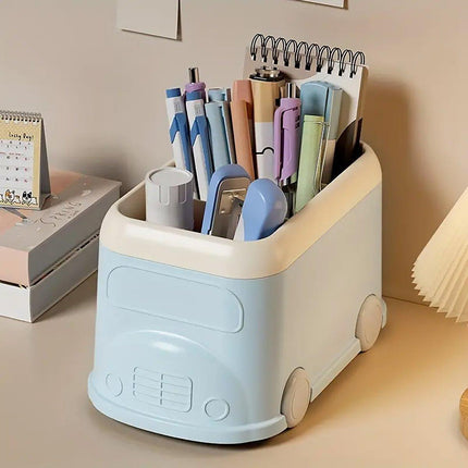 Cartoon Desktop Pen Holder Multi-Compartment Stationery Organizer Storage Box