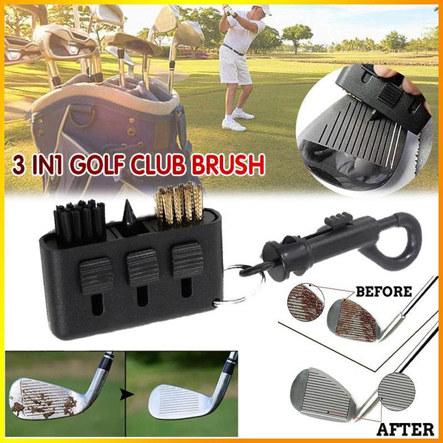 Golf Club Cleaning Brush 3 In 1 Club Groove Cleaner Tool with Keyring - Aimall