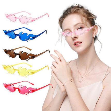 Sunglasses Eyewear Wave Sun Glasses Fire Flame Rimless Fashion Sunglasses - Aimall