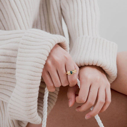 Natural Stone Ring Women Adjustable Boho Gemstone Fashion Jewelry Gift