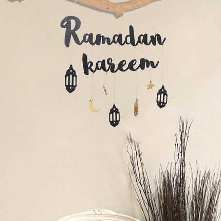 Ramadan Kareem Wooden Ornament Eid Mubarak Islam Mosque Party Hanging Decor Aimall