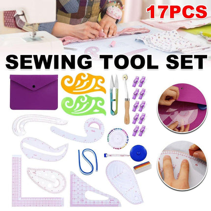 17pcs Sewing Ruler Set Garment Curve Ruler Pattern Making Drawing Tool Kit