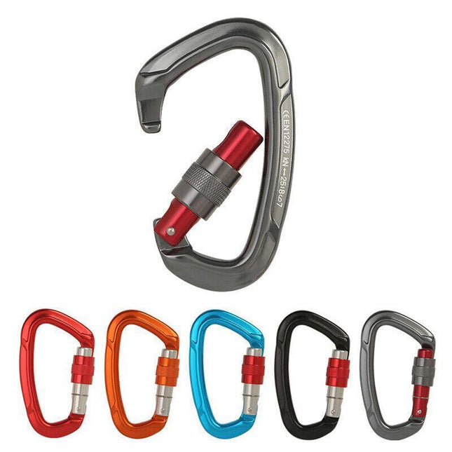 25KN Screwgate Locking Rock Climbing Carabiner Clip Aluminum D Ring Hook Buckle - Aimall