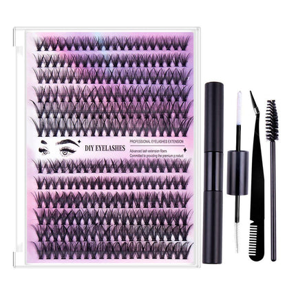DIY Sectional False Eyelashes Kit 12 Rows with Glue and Tweezers Large Capacity