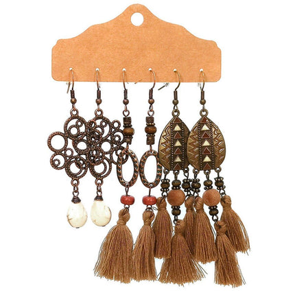 3Set Pairs Bohemian Style Earrings Retro Ethnic Fashionable Romantic Su Earrings