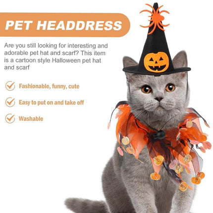 Halloween Cat Costume Skull Pattern Hat and Scarf Set Pet Cape Accessories