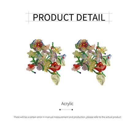 Colourful Flower Long Drop Earrings Elegant Sweet Jewelry for Women Fashion Gift