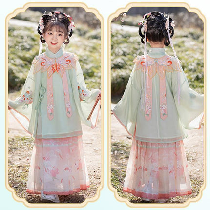 Girl Hanfu Dress Embroidered Floral Tang Suit Chinese Traditional Princess Sweet - Aimall