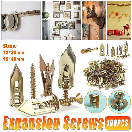 100PCS Self-Drilling Anchors Screws Percussion Expansion Kit -12x30mm/12x40mm