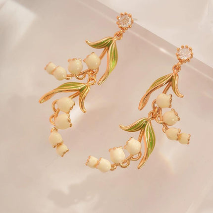 Vintage Bell Orchid Flower Long Earrings Elegant Dangle Earrings Women Jewelry