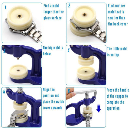 Watch Case Press 12 Dies Back Cover Closer Watchmaker Repair Tool Kit Set