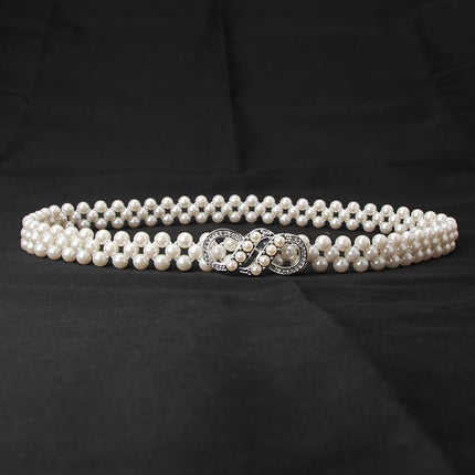 Women's Bead Chain Belt Pearl Waist Chain Dress Decorative Belt Waistband 8C - Aimall
