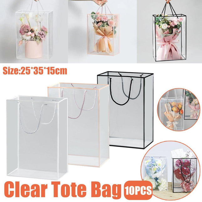 10pcs Clear Transparent Tote Bags Handbags Toy Storage Gift Shopping Bags