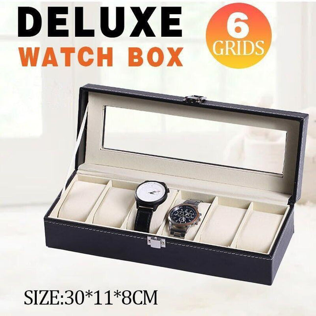 6 Grids Leather Watch Box Case Display Organizer Collection Storage Holder - Aimall