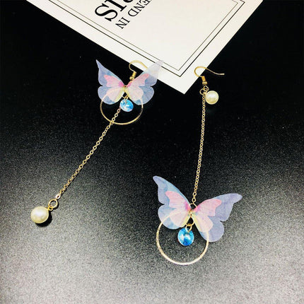 Butterfly Drop Earrings Asymmetrical Long Circle Fringe Dangle Women Jewelry