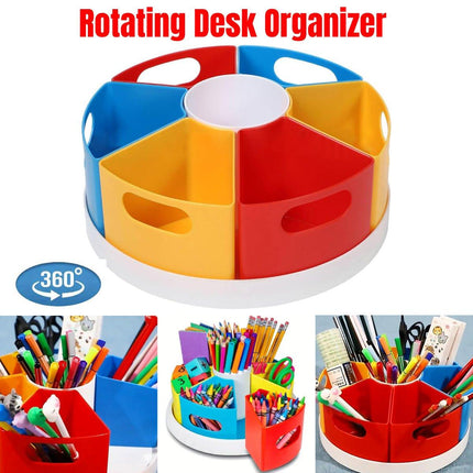 Rotating Pen Holder with Compartments Desk Organizer Office Stationery Storage