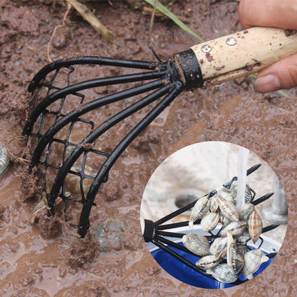 2X Clam Rake Net 5Claw Wood Handle Rake Shell Digging Tool Dig Seafood Tool