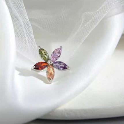 Colourful Petal Zircon Earrings Silver Ladies Wedding Party Christmas Gift - Aimall