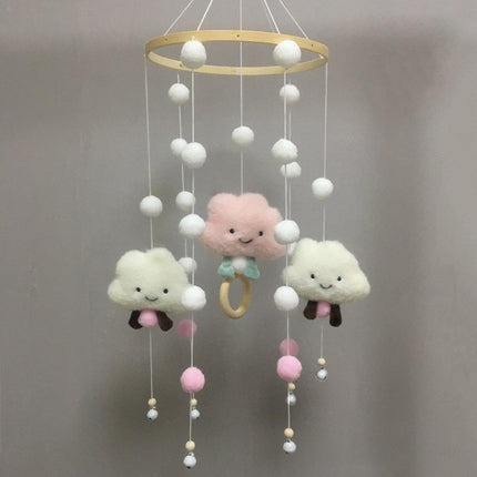 Felt Ball Cloud Mobile Hanging Bed Bell Wind Chime for Nursery or Room Decor