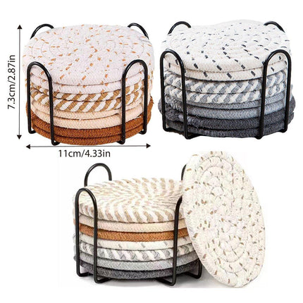 8PCS Round Cotton Woven Coaster Heat Resistant Thick Insulation Dining Table Mat