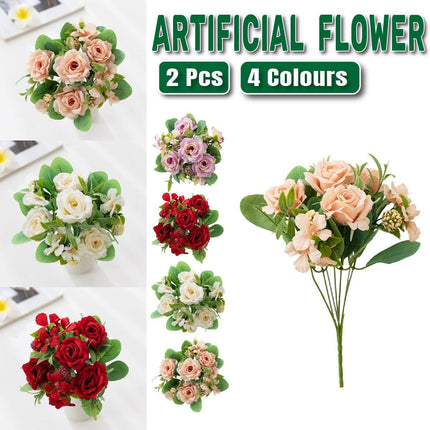 2Pcs Simulation Rose Bouquet Home Decoration Artificial Flower Arrangement Set